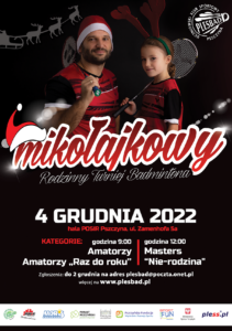 Mikołajkowy Rodzinny Turniej Badmintona - plakat informacyjny