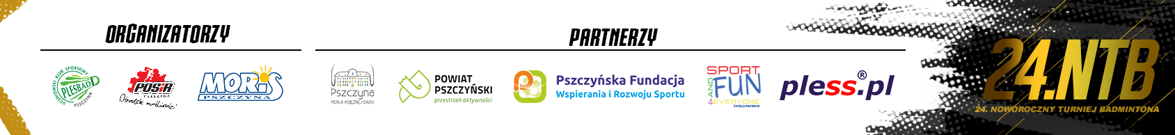 Logotypy organizatorów i partnerów 24. Noworoczny Turniej Badmintona