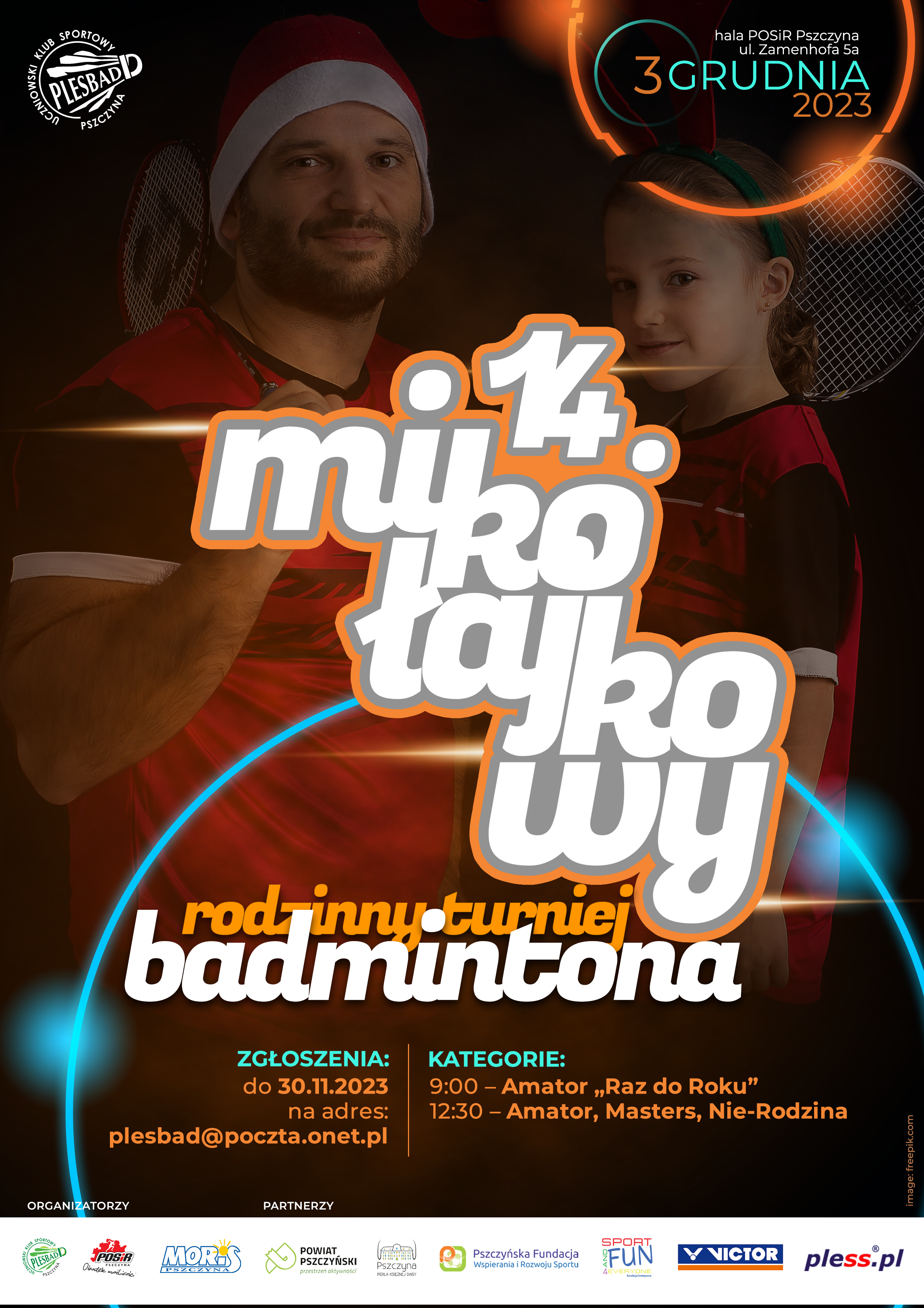 14. Mikołajkowy Turniej Badmintona - plakat informacyjny